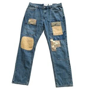 Sun + Stone Womens Relax Fit Loose Tapered Jeans with Patchwork Size 36 NWT